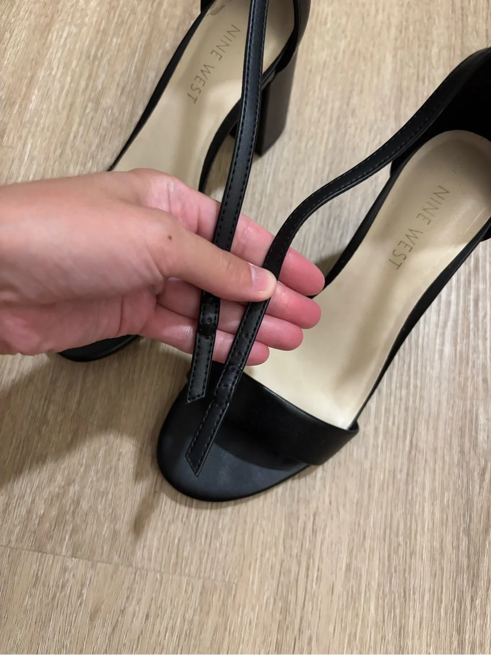 Nine West Black Open-Toe Ankle-Strap Block Heels